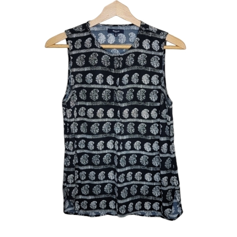 Madewell Black White Novella Moroccan Block Print Tank Top Size Small Summer